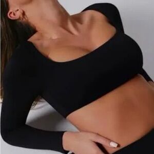 Garage Black Long Sleeve Crop Top